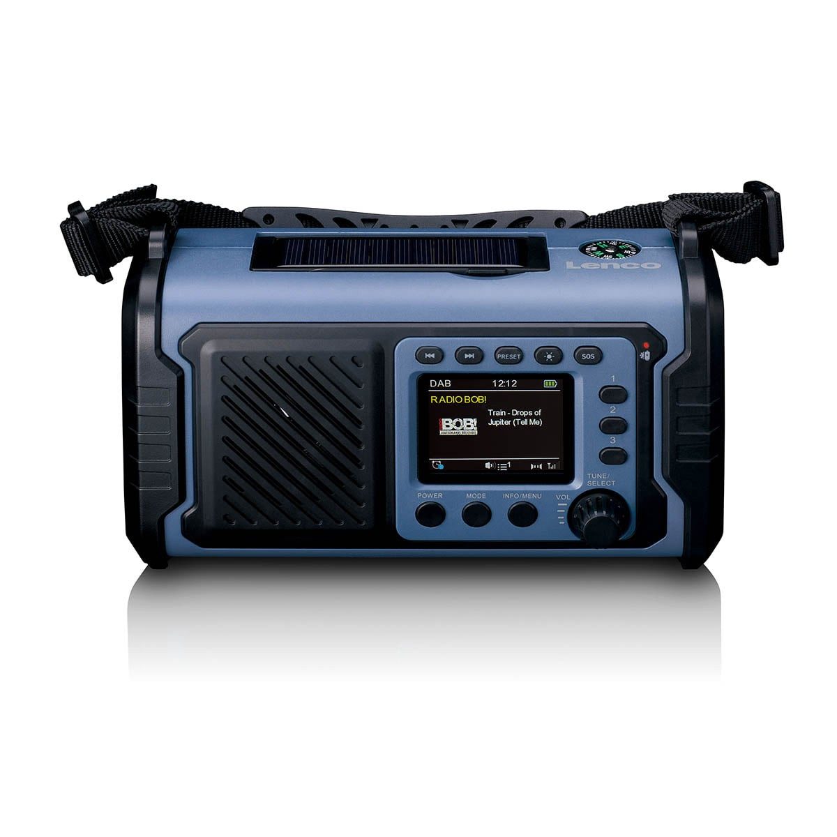 Lenco PDR-255BU Notfallradio (Notfunk, 3 W, DAB+, Bluetooth-Streaming, USB-C-Ladung, Handkurbel und Notrufsignal)