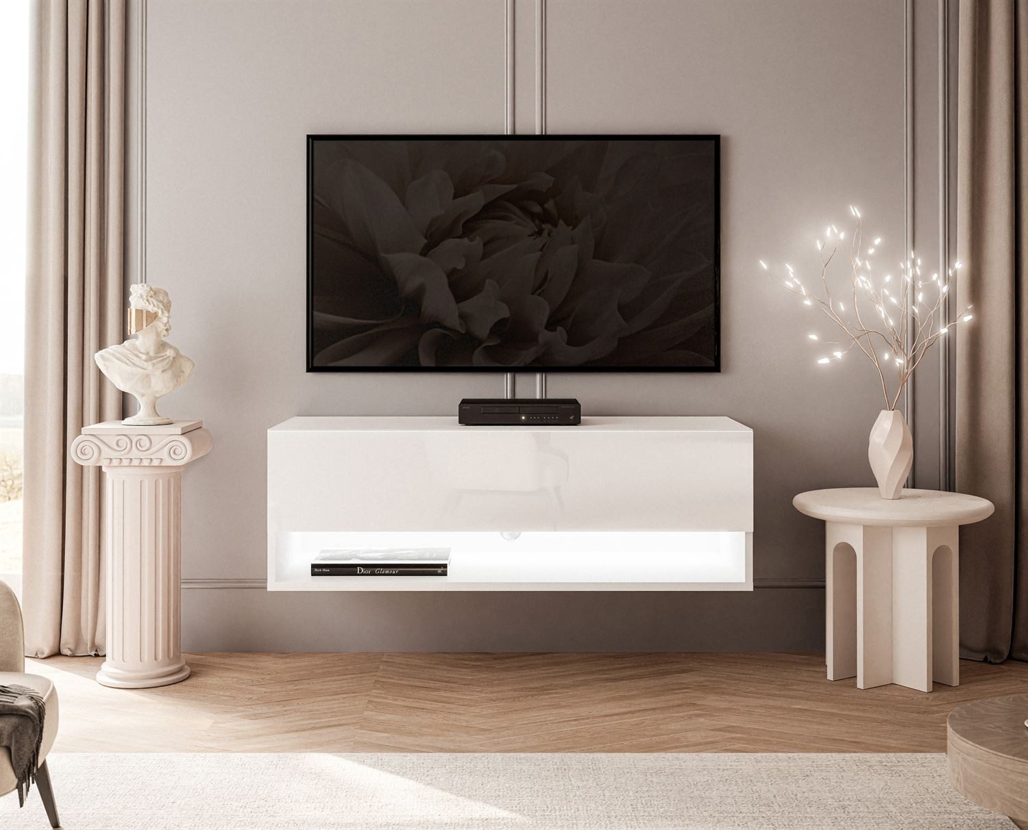 Lookway Lowboard CALANTE 90 cm RTV Hängeschrank mit LED-Beleuchtung