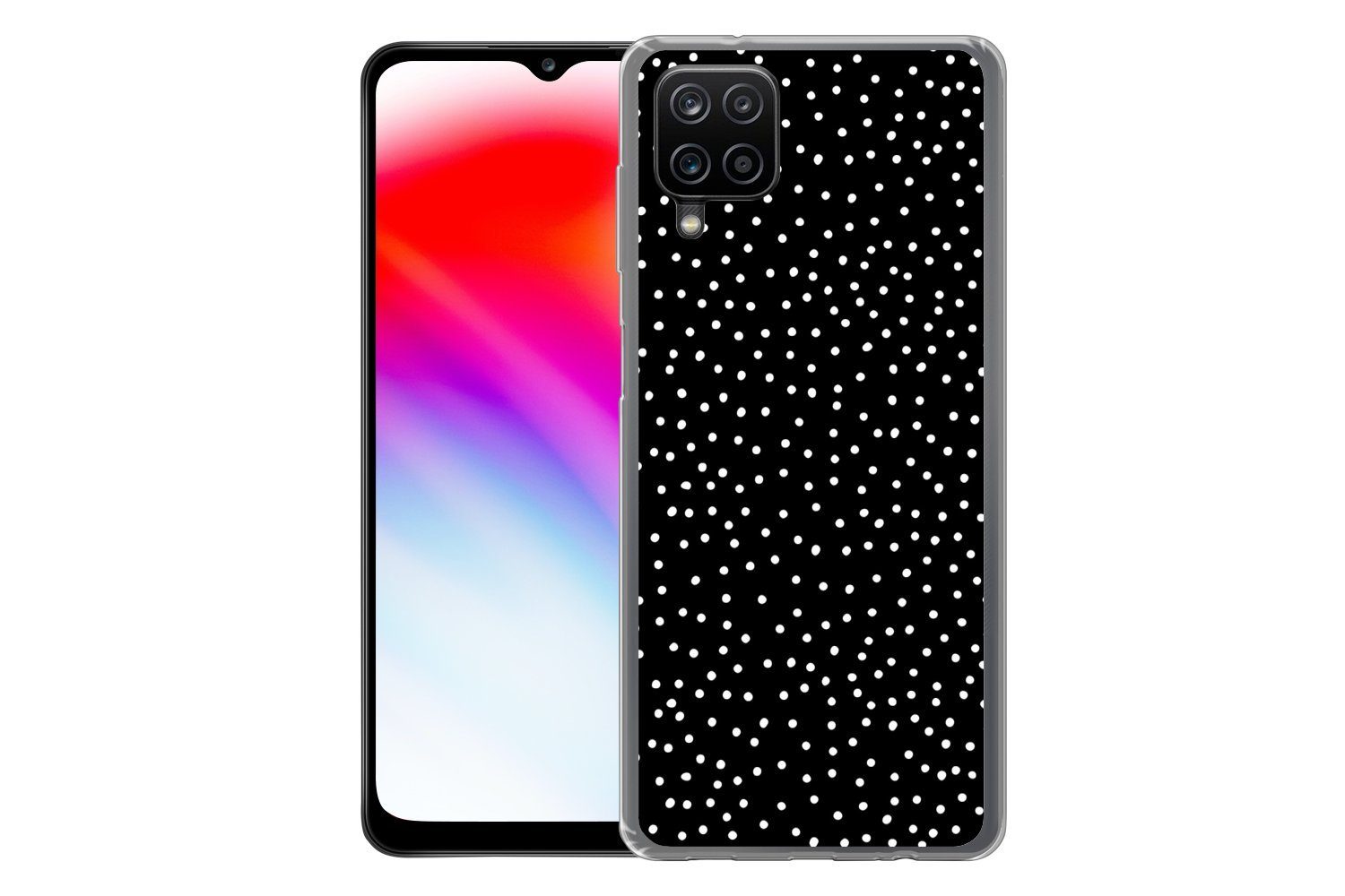MuchoWow Handyhülle für Samsung Galaxy A12 Polka dots - Schwarz - Weiß, Smartphone-Bumper, Print, Handy Schutzhülle Dünn
