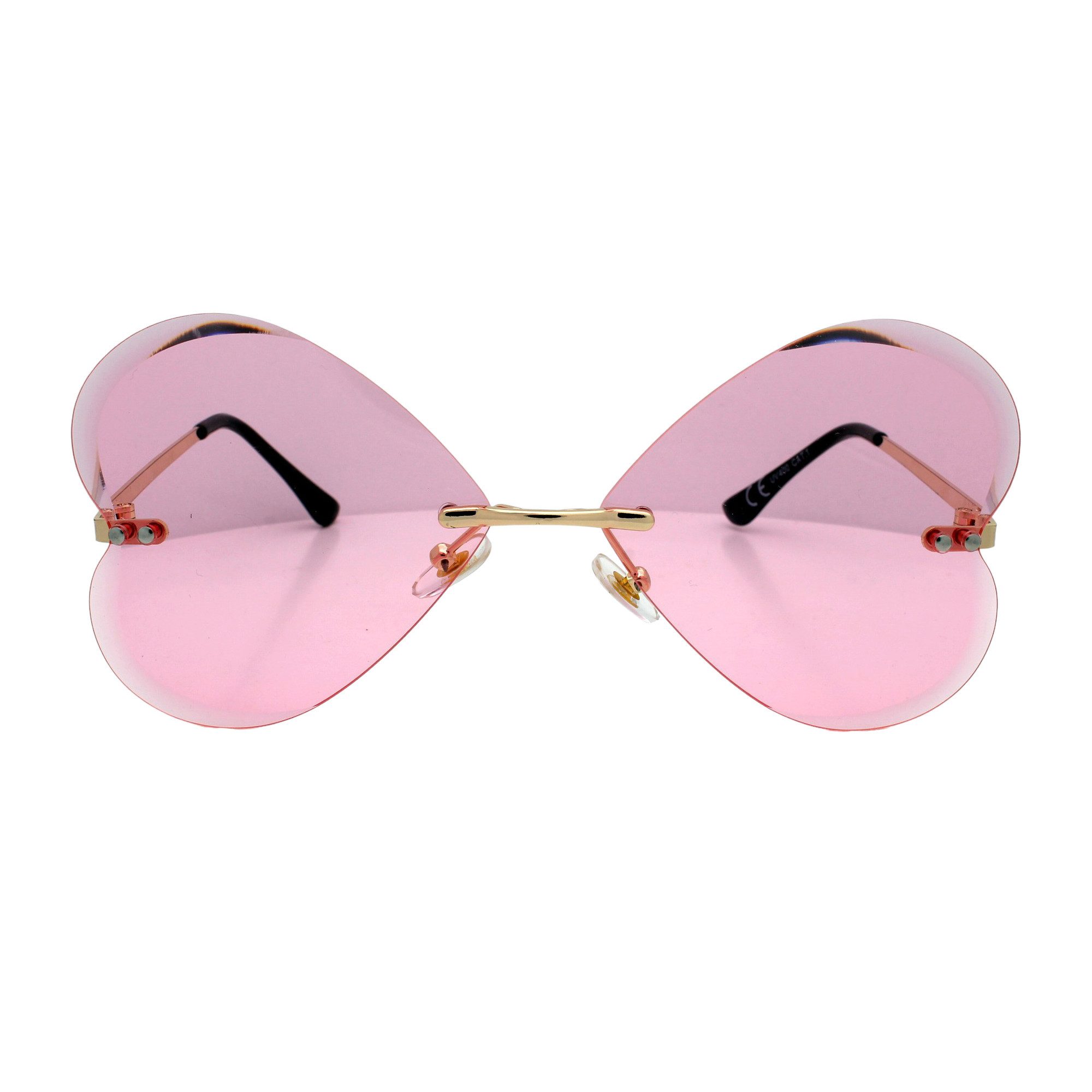 LUXXADA Sonnenbrille (Große Herzbrille Festivalbrille in Herz Form Rahmenlos) Gläser Getönt mit Facettenschliff Farben Gelb Lila Rosa