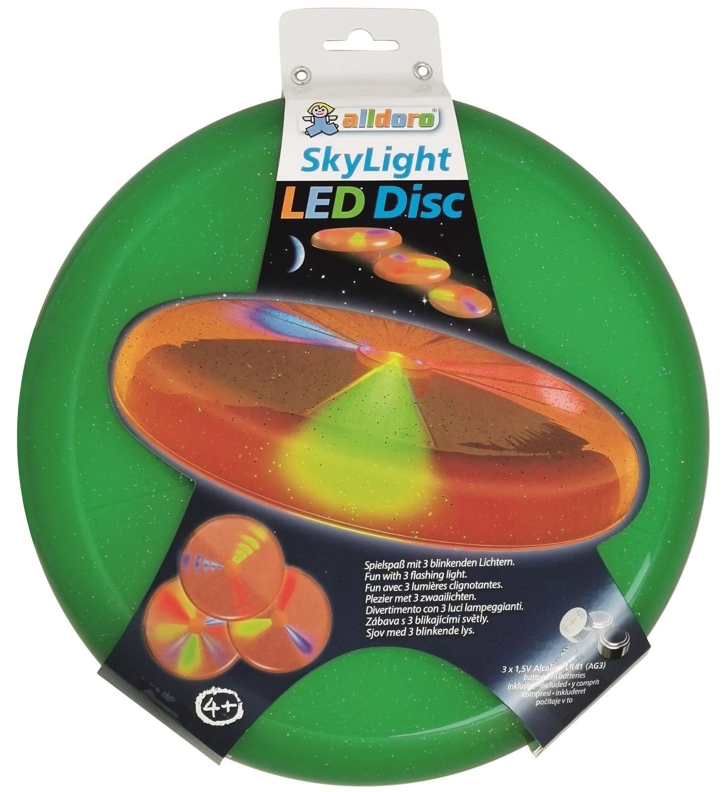 alldoro Wurfscheibe 63017, grüne mit Ø cm LED 3 Lichtern, blinkenden Disc 27