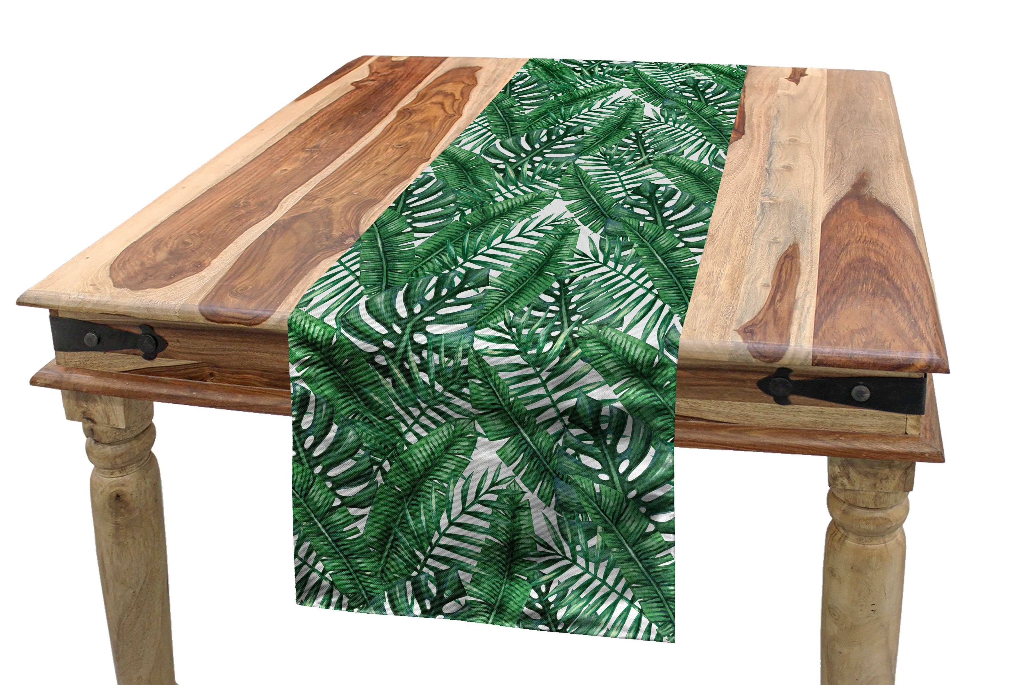 Abakuhaus Tischläufer Esszimmer Küche Rechteckiger Tischläufer, Dekorativer Aquarell-Dschungel Palmblatt