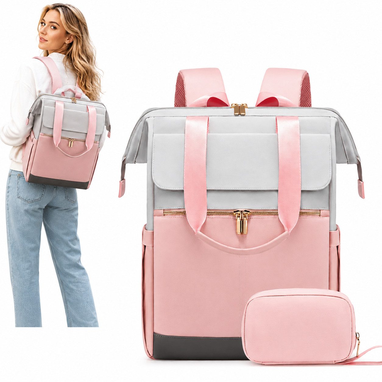 Fyrove Rucksack Reiserucksack mit Laptopfach 15,6 Zoll, TSA Handgepäck Rucksack (Eleganter Damen Laptop Rucksack mit separater Tasche, großes Fassungsvermögen, praktische Organisation), und wasserabweisendes Material für Alltag, Büro und Reisen