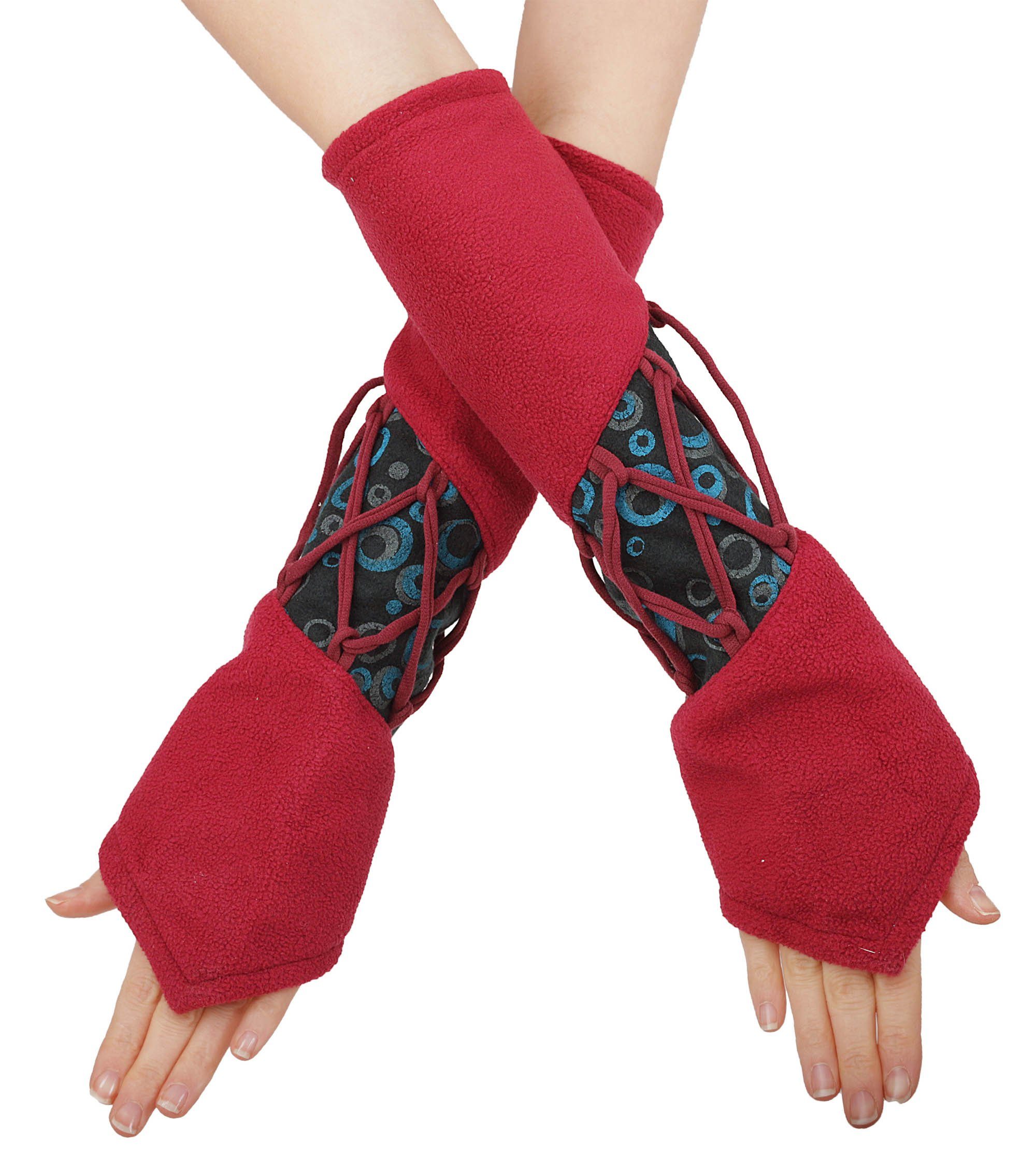 Handstulpen mit aus hw4 Paar) Pulswärmer Fleece PUREWONDER Armstulpen Schnürung (1 Rot