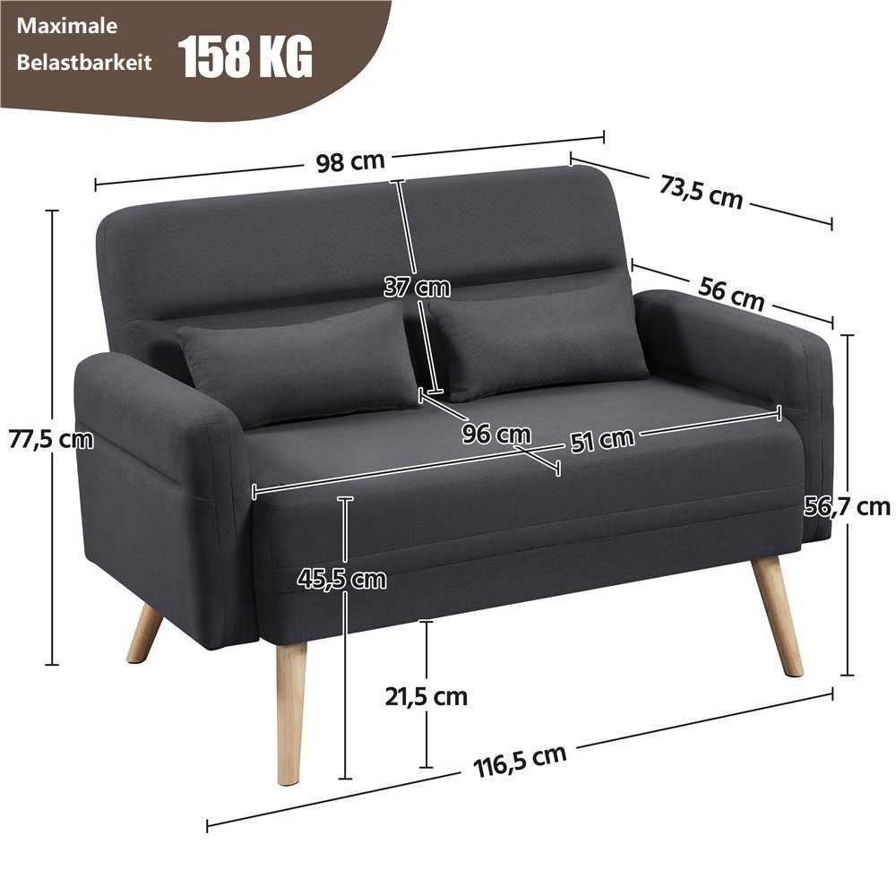 Yaheetech Sofa, Polstersofa Lendenkissen 2 Loveseat Sitzmöbel Modernes mit Clubsofa