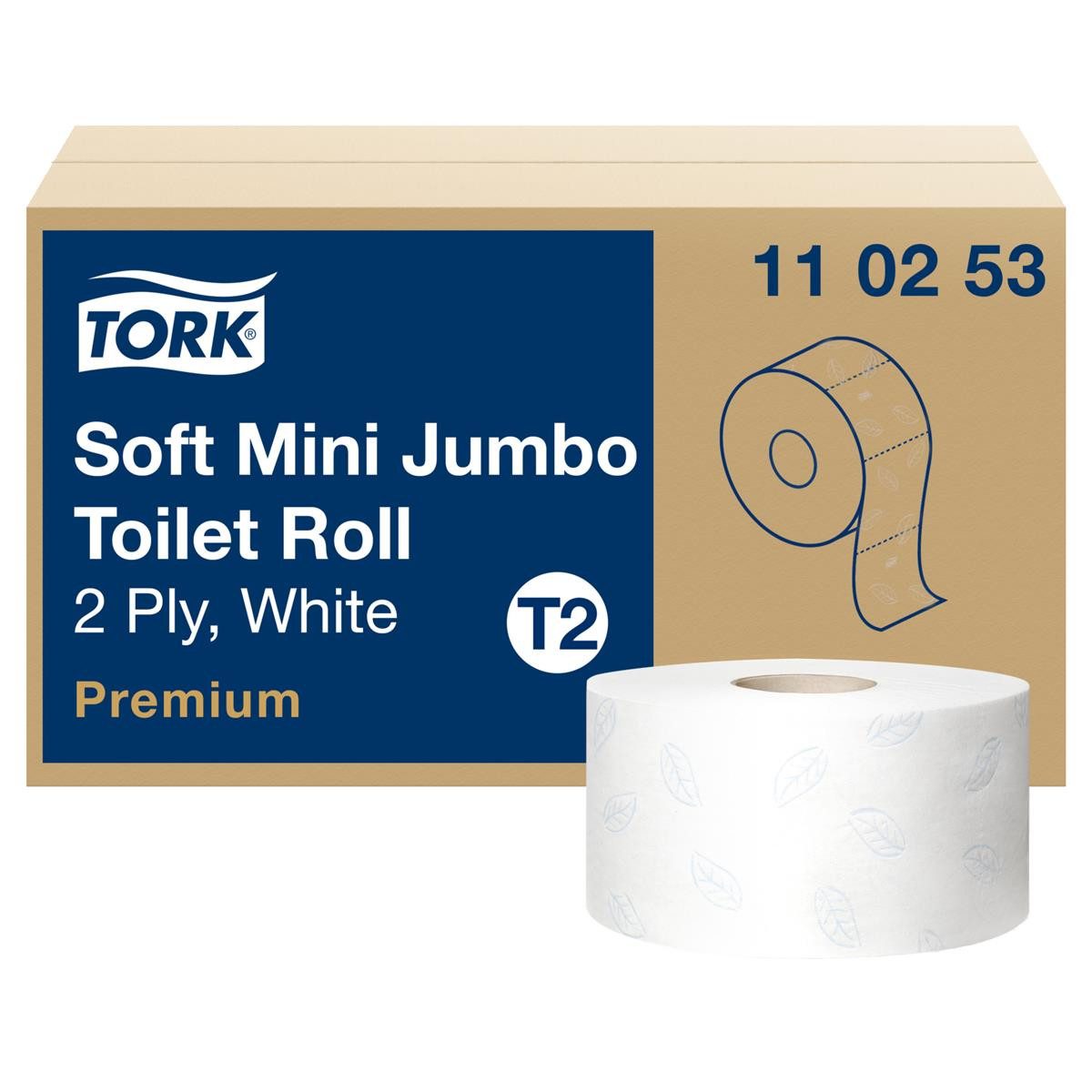 TORK Toilettenpapier T2 Premium Mini 2-lagig Recyclingpapier, 12 Rollen