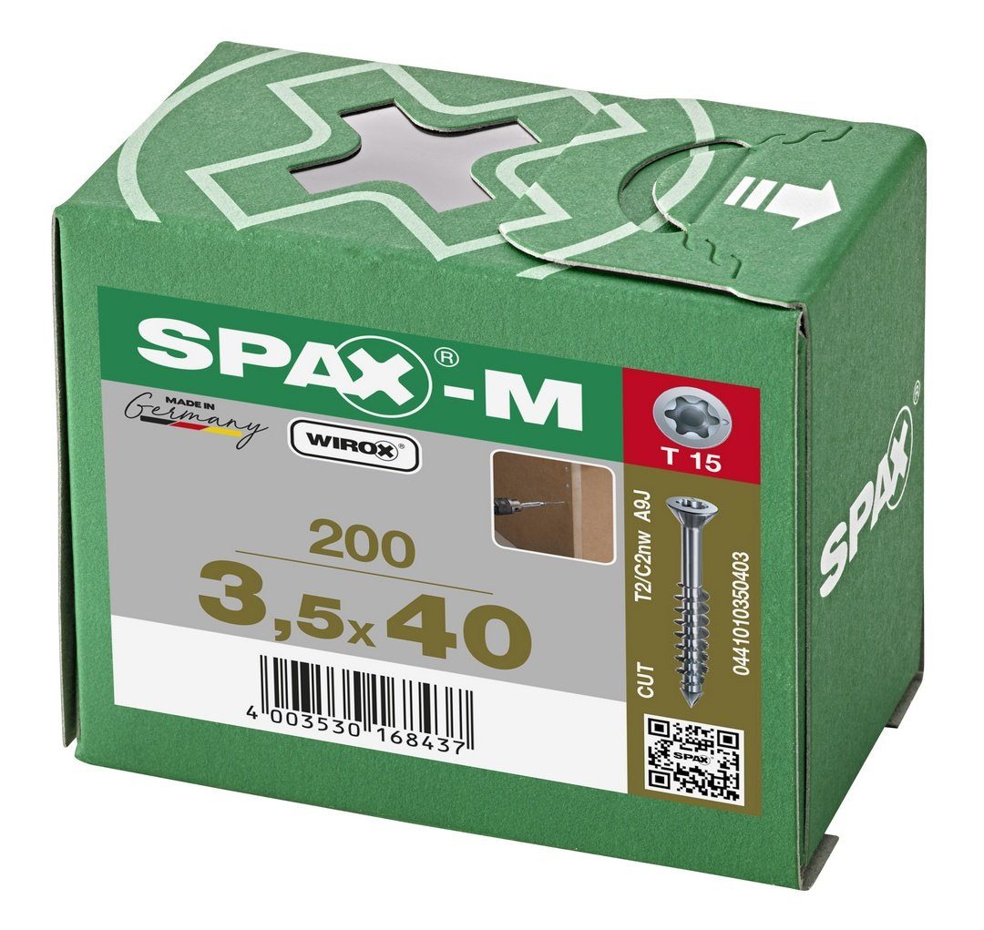 SPAX-M, mm weiß St), Spanplattenschraube SPAX 3,5x40 200 verzinkt, (Stahl