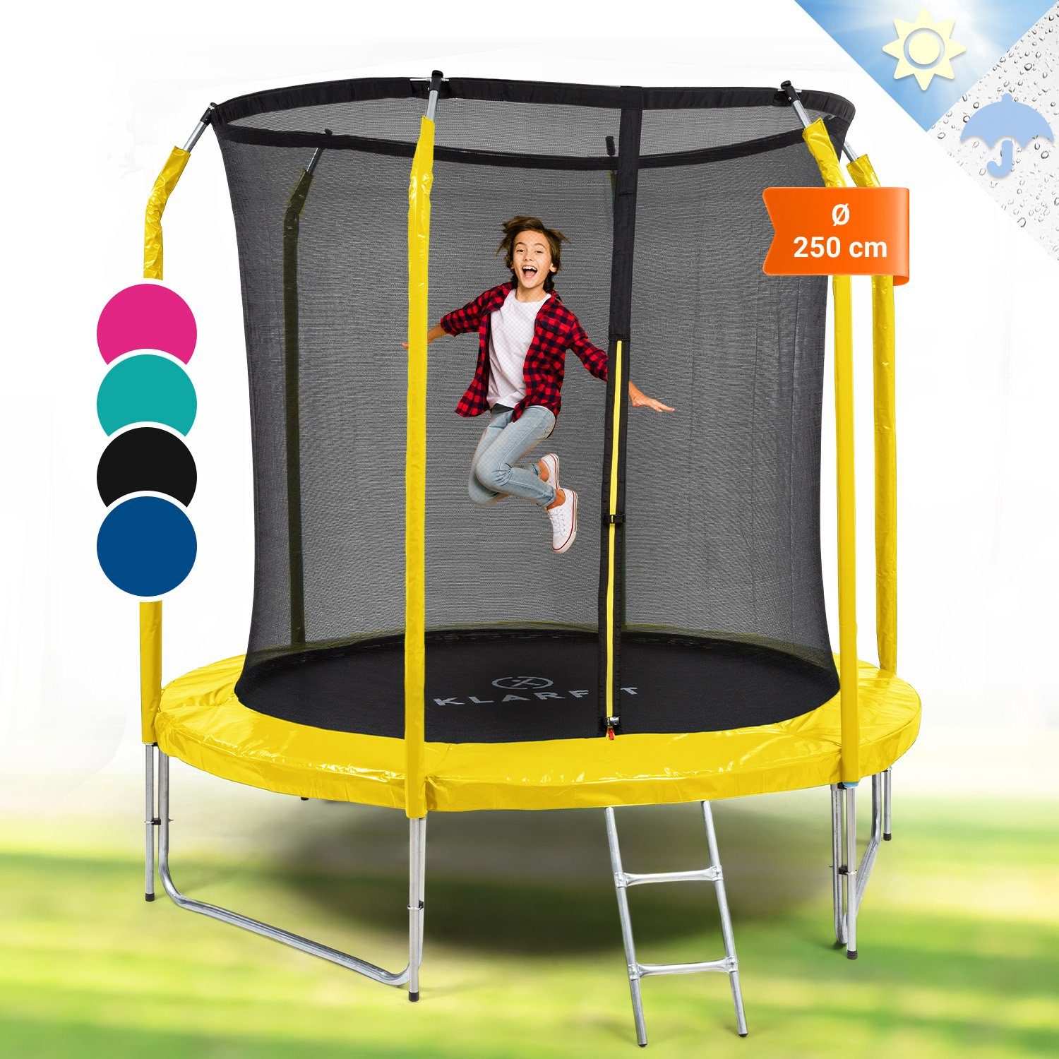 KLARFIT Gartentrampolin Jumpstarter, Ø 250 cm, Kinder Trampolin Outdoor Trampolin Kinder Gartentrampolin für zuhause