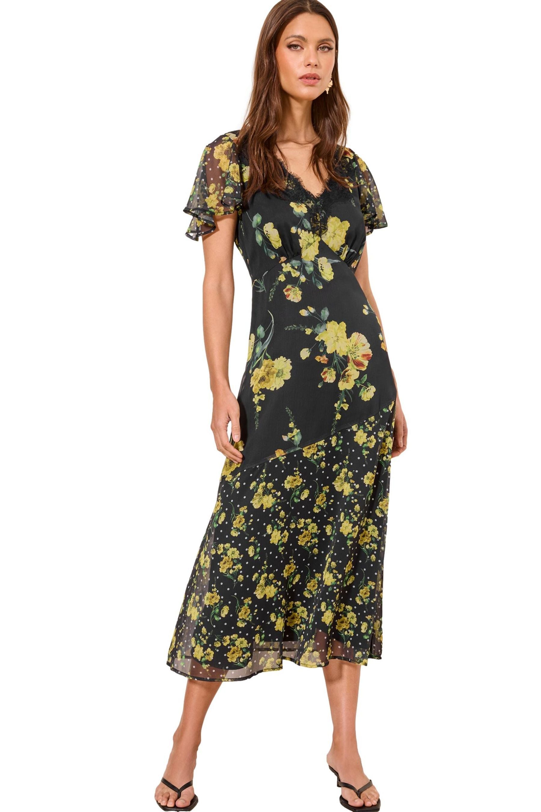 LIPSY Midikleid Lipsy Kurzarm-Midikleid, Spitzeneinsatz, Regular (1-tlg)