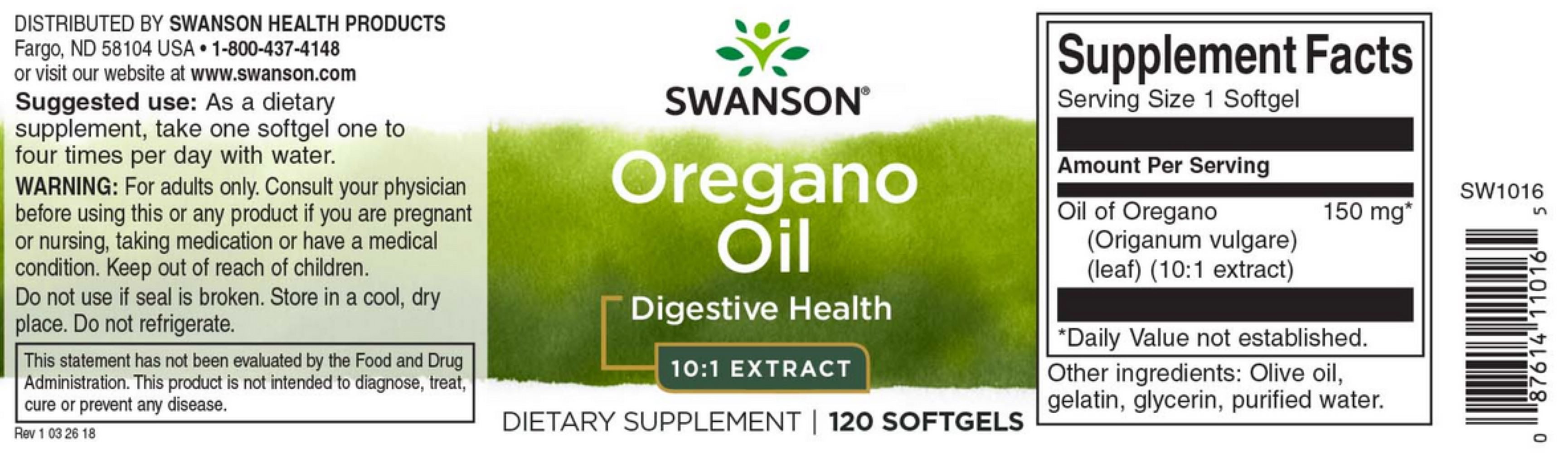 Swanson Health Products SWANSON OREGANO OIL 10:1 EXTRACT 150MG 120 kap SOFTGEL Kapseln, 38 g