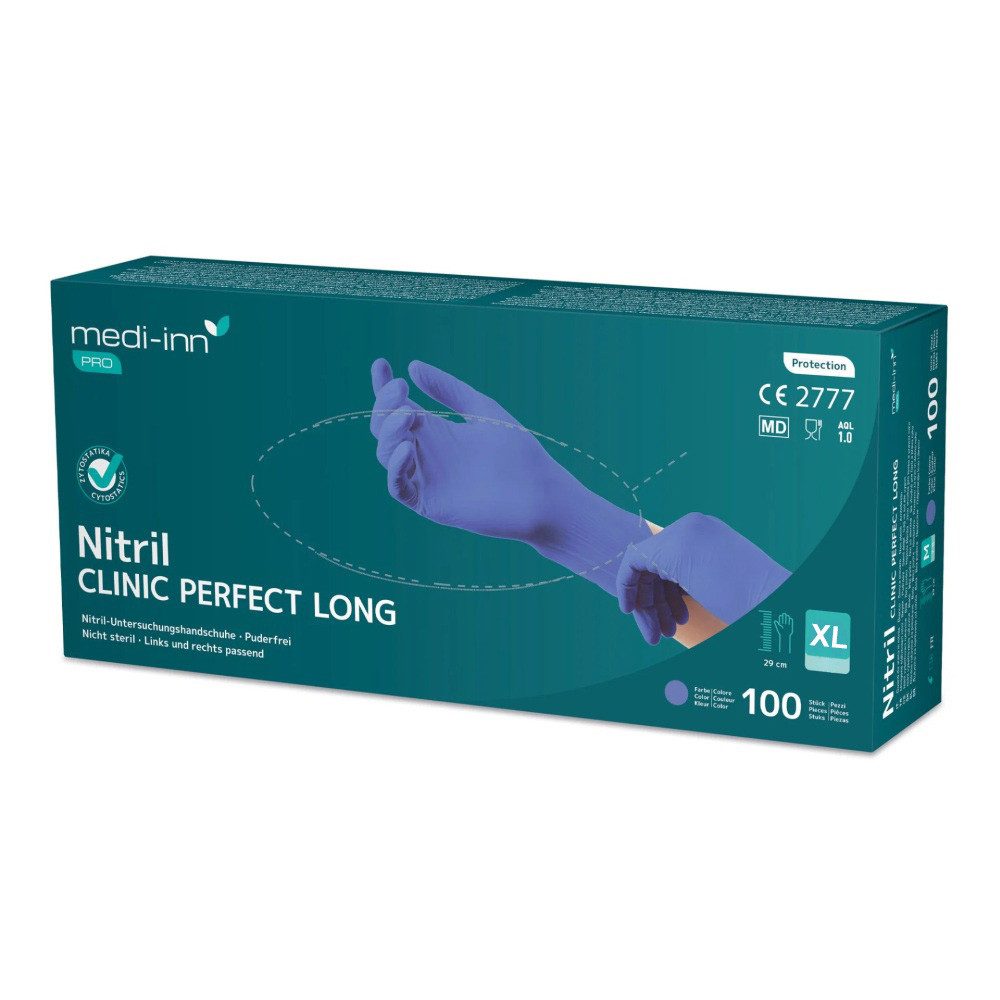 Medi-Inn Nitril-Handschuhe Clinic Perfect Blue Long Nitril-Einmalhandschuhe puderfrei