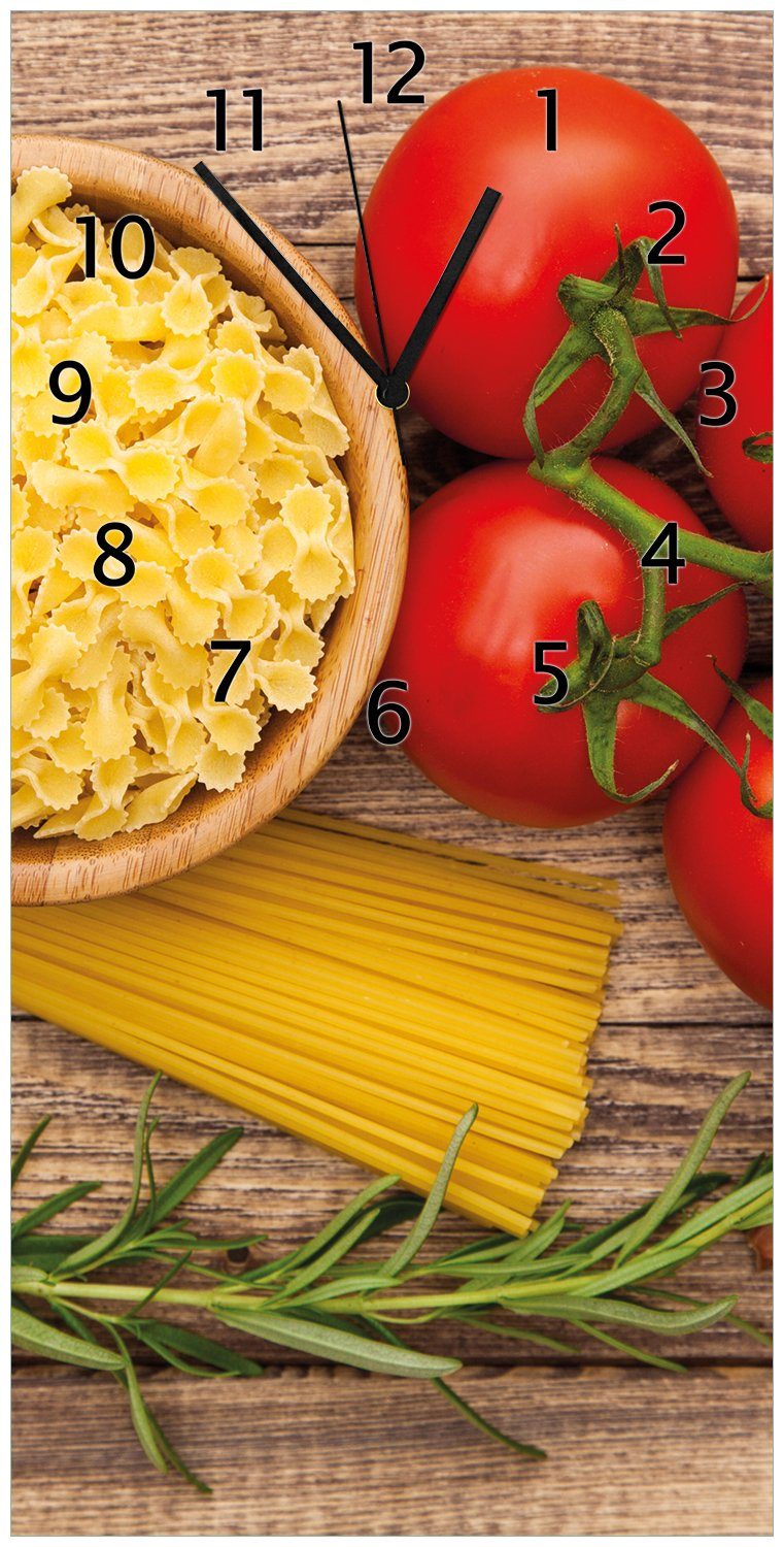 Knoblauch Wanduhr Spaghetti mit aus und (Uhr Tomaten, Acryl) Basilikum Wallario