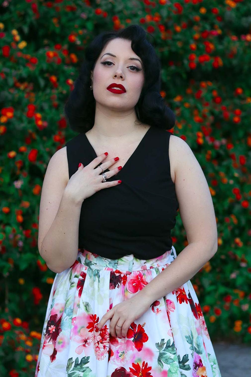 Hearts & Roses London Shirttop Maddison Schwarz Vintage Retro Rockabilly Oberteil