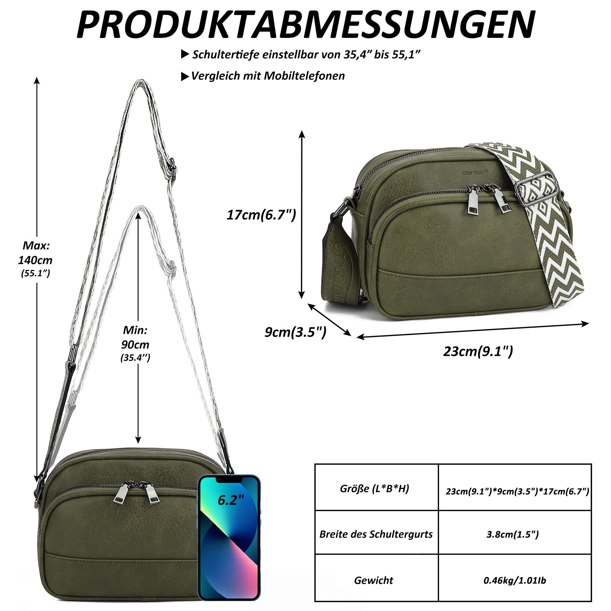 TAN.TOMI Schultertasche Damen Umhängetasche mittelgroß Handtasche mit Verstelbaar, Weich Breiter Gurt für Pendeln Reise Campus Verabredungen