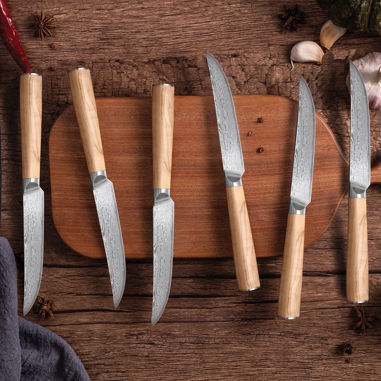 Ryoma Sakamoto Steakmesser Mit Olivenholzgriff (6 Stück), 6er Set