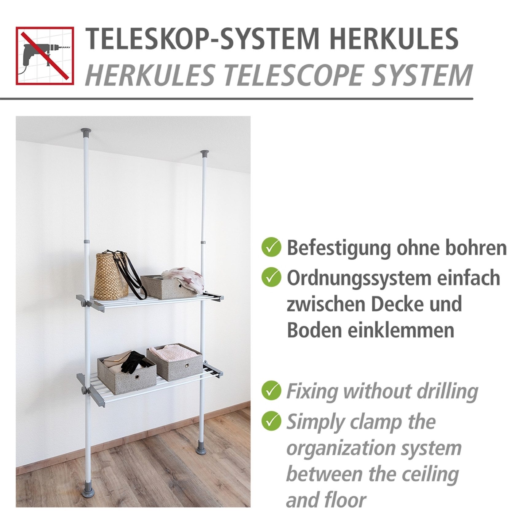 WENKO Teleskopregal Modell Herkules, ausziehbarer Regalboden, 73-120 cm, passend zur WENKO Herkules-Serie