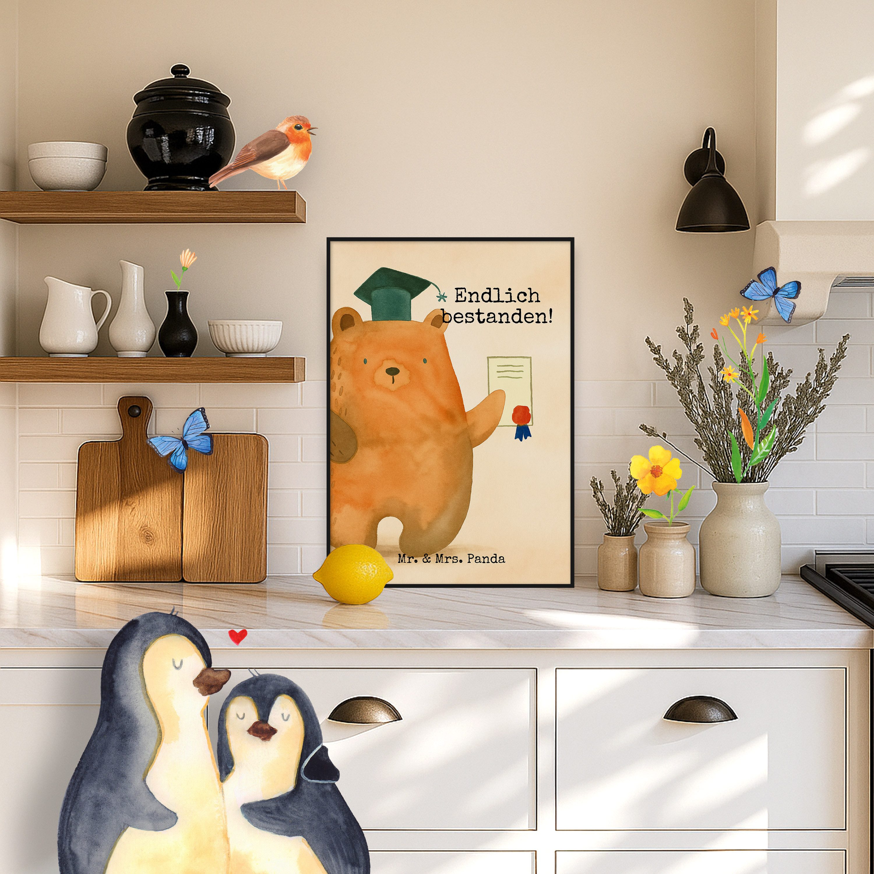 Mr. & Mrs. Panda Poster Bär Prüfung Design, Bild DIN A5, Weiß, für Wand, Prüfungen, Zeugnis, Prüfungsbär (Packung, 1 St)