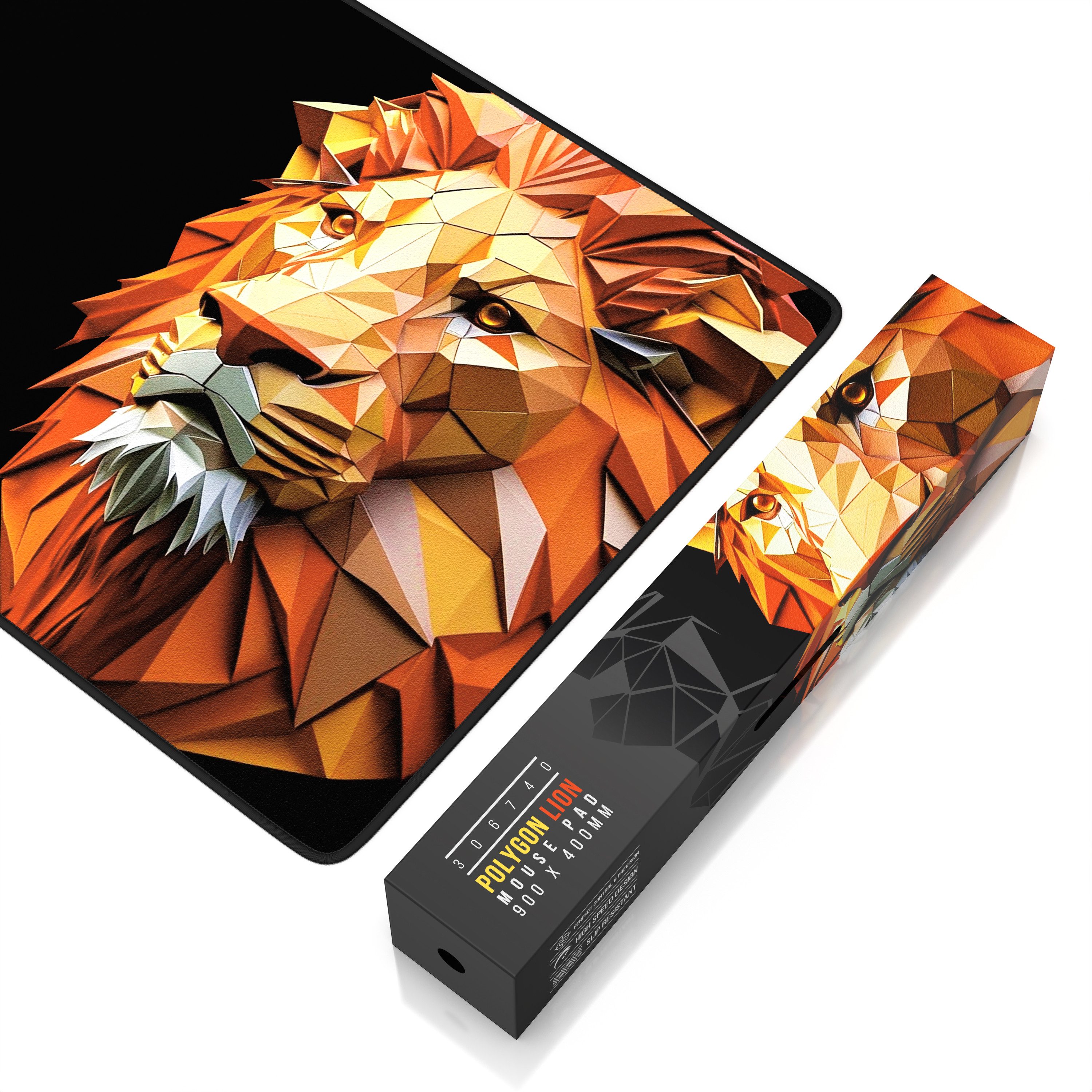 Titanwolf Gaming Mauspad XXL Speed Mousepad 900 x 400 x 3 mm, Schreibtischauflage, abwaschbar, rutschfeste Rückseite, Geschwindigkeit & Präzision, Polygon Lion