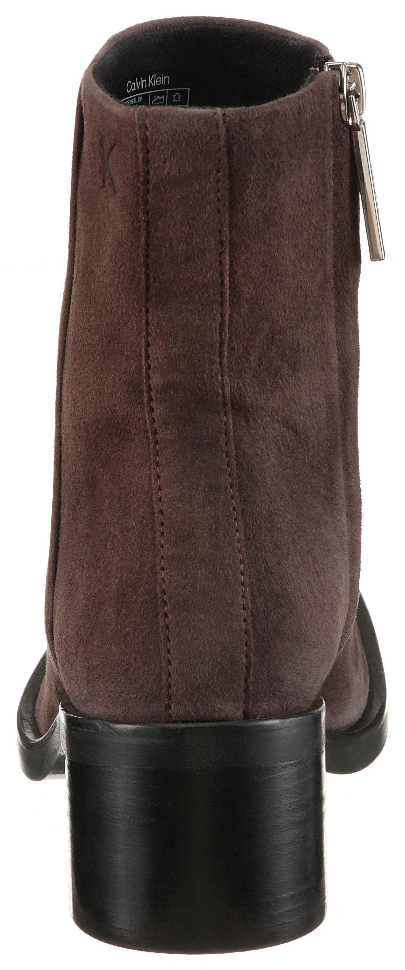 Calvin Klein BLOCK HEEL ZIP BOOT SUE Stiefelette Klassik-Boots, Blockabsatz, mit seitlichem CK-Logo am Schaft