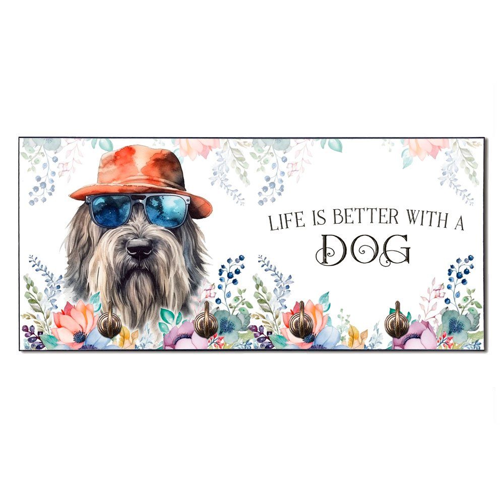 Cadouri Wandgarderobe BRIARD Hundegarderobe - Wandboard für Hundezubehör (Garderobe mit 4 Haken), MDF, mit abgeschrägten Ecken, handgefertigt, für Hundebesitzer