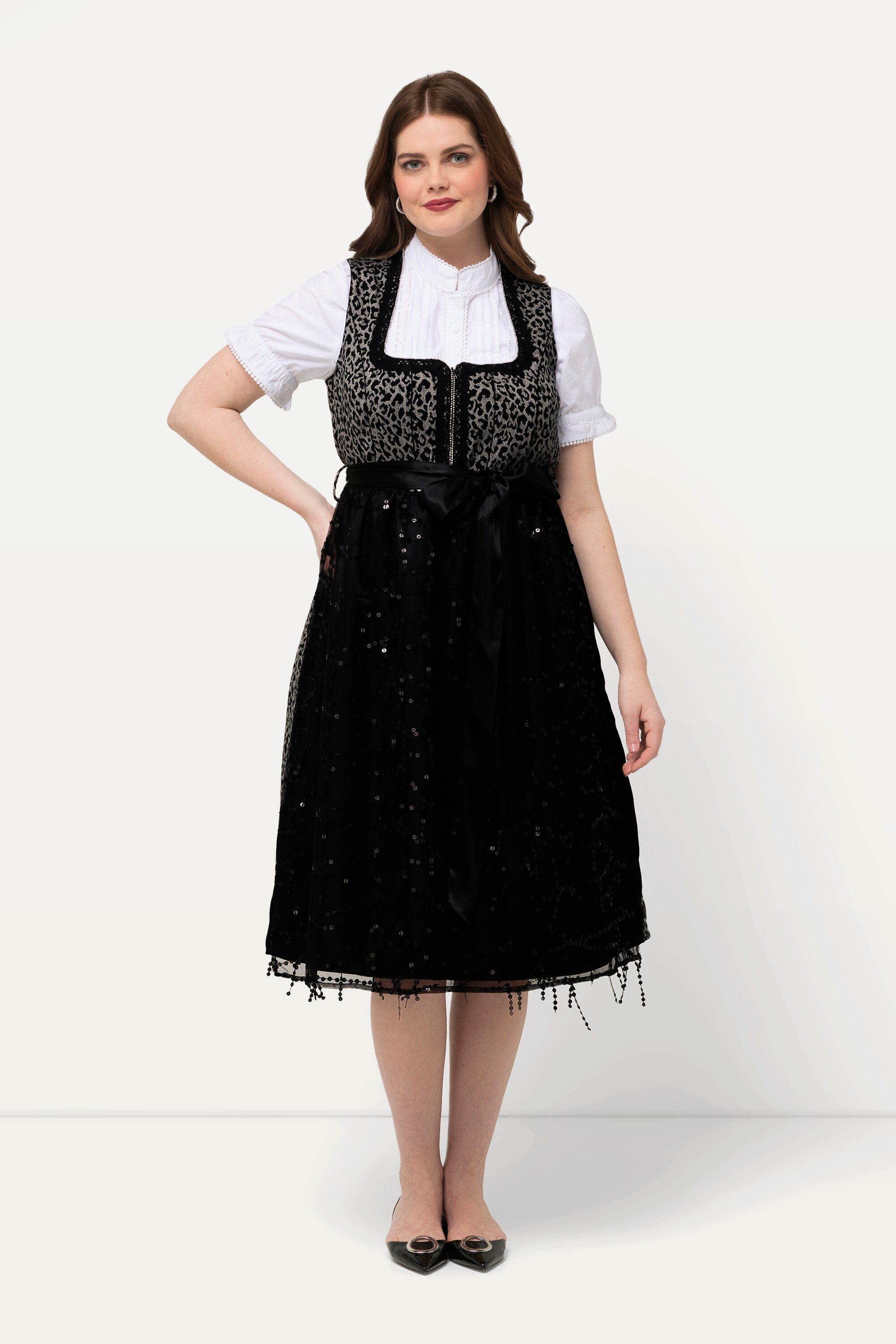 Ulla Popken Dirndl Dirndl Leo-Top Carree-Ausschnitt günstig online kaufen