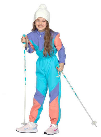 Metamorph Kostüm 80er Skianzug Kostüm für Kinder, Pastellfarbener Overall für das Skihaserl mit dem Stupsnaserl