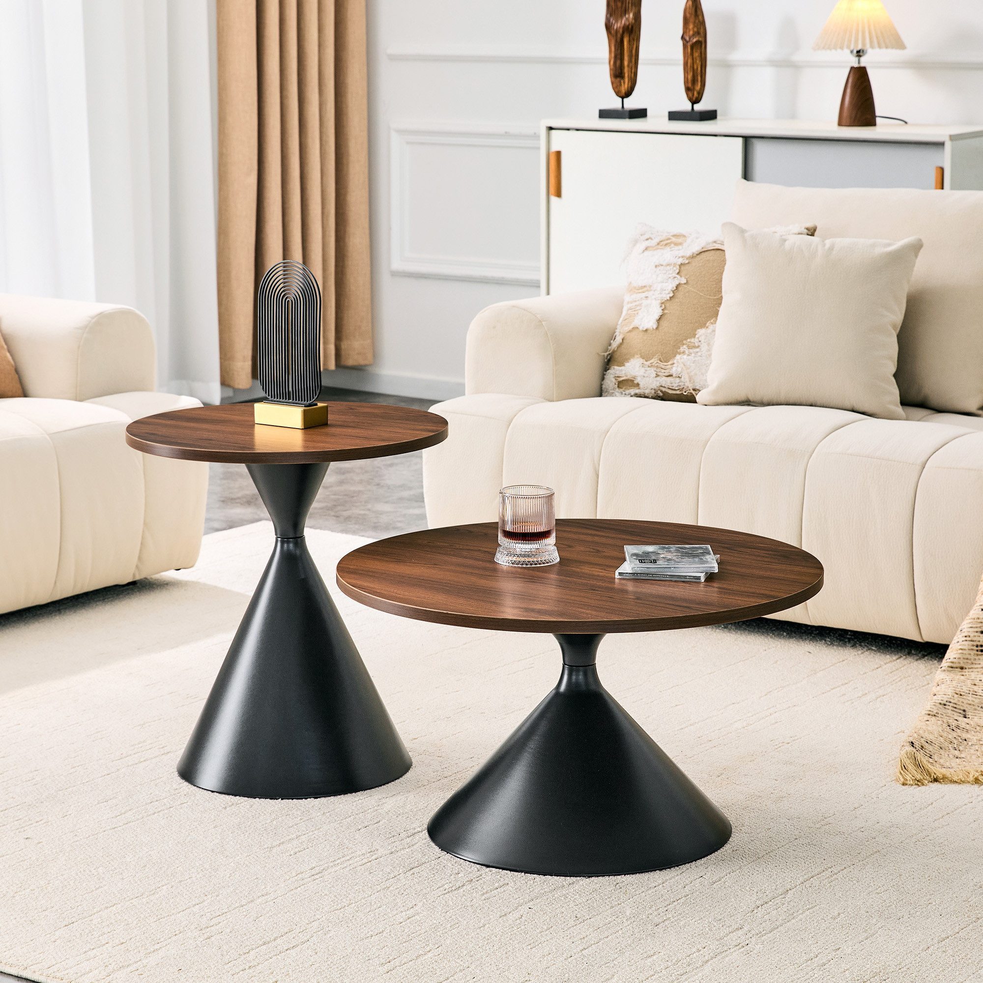 JUFU Beistelltisch Couchtisch Sanduhrform Holzoptik Schwarz/Weiß (1-St)