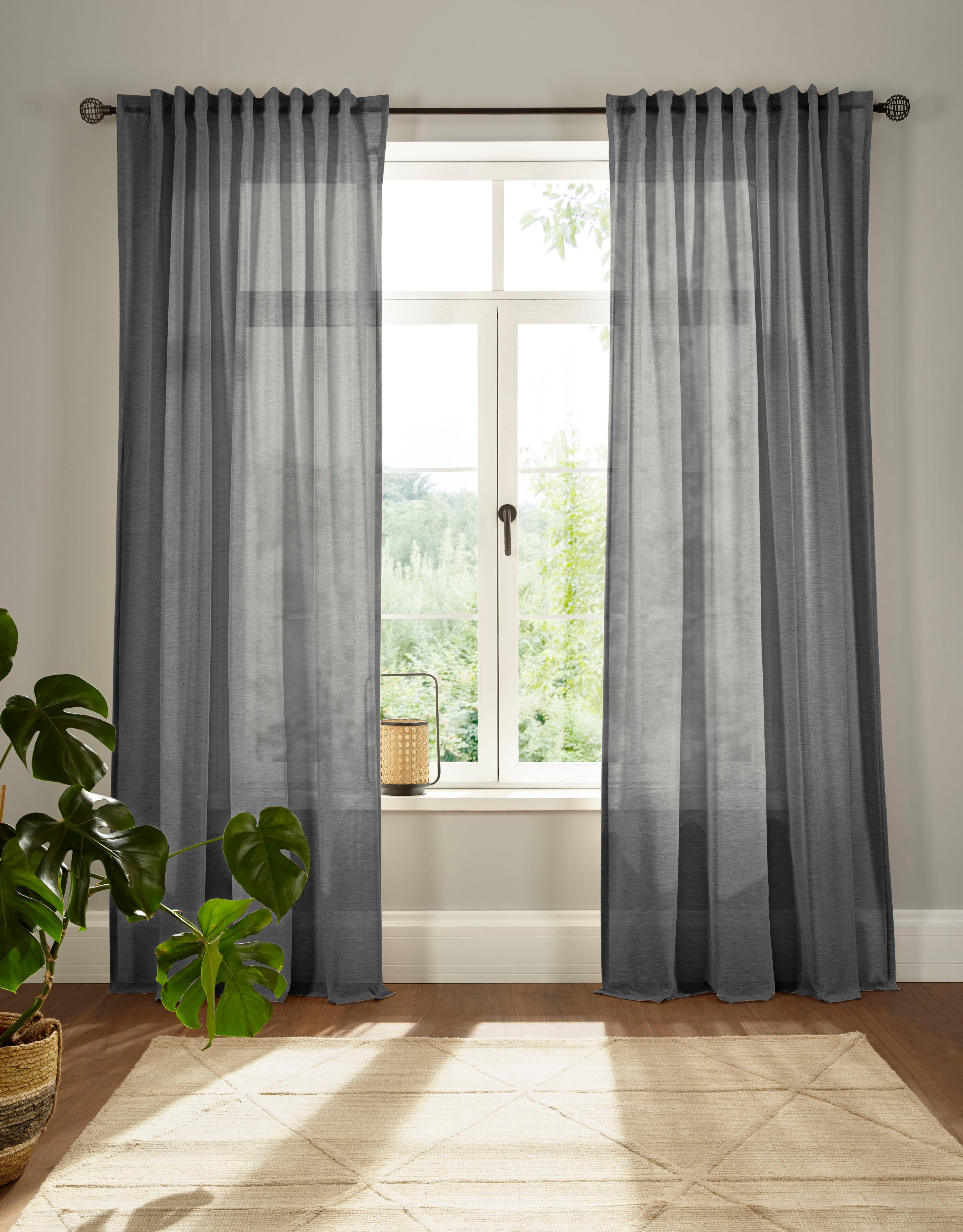 OTTO home Vorhang Elby 2 (1 St), Multifunktionsband, halbtransparent, Jacquard, basic, transparent, monochrom, bis 295 cm Länge