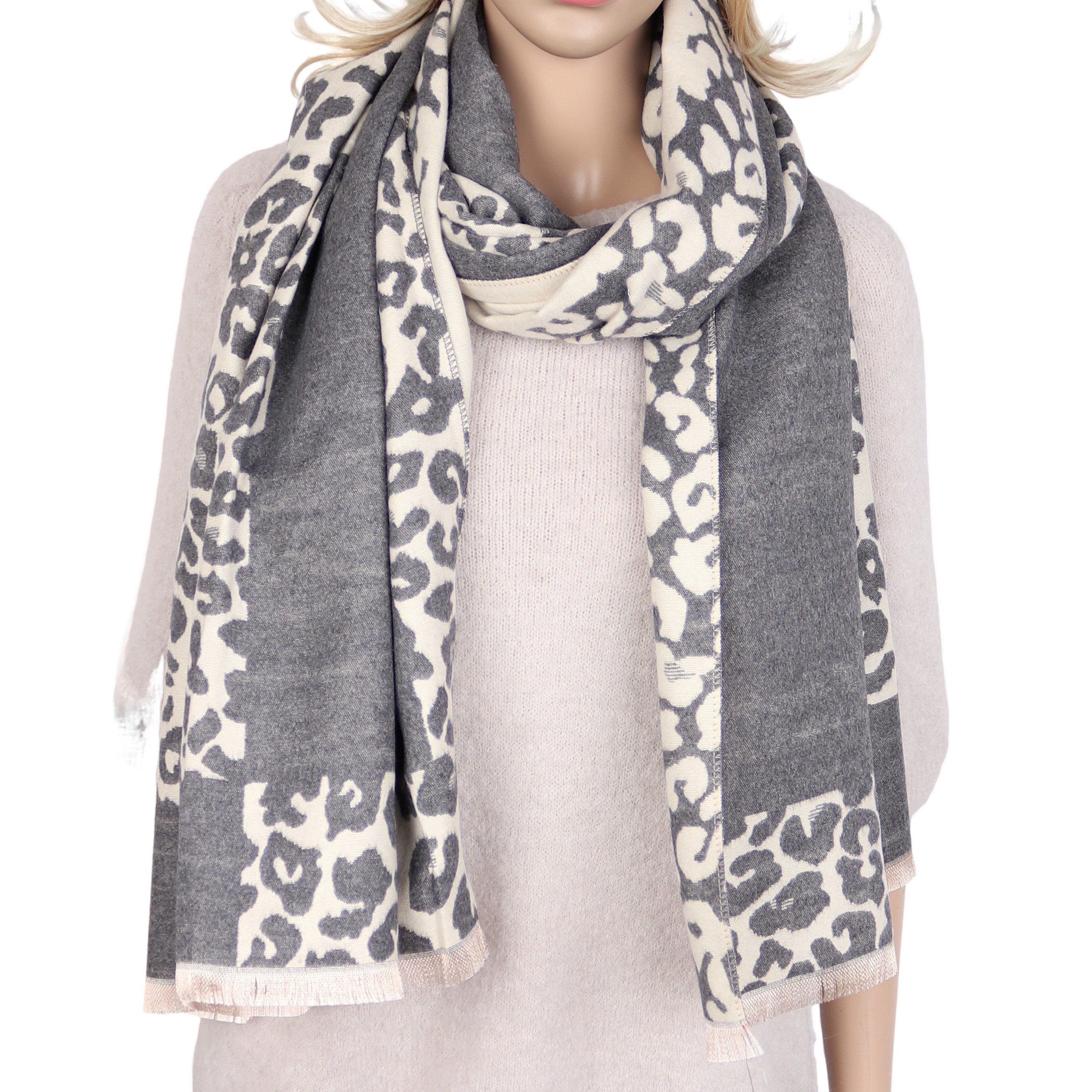 MIRROSI Modeschal Damen Schal Leo 65x180 cm, beidseitig tragbar, Poncho-Schal, weich, ideal für Herbst oder Winter