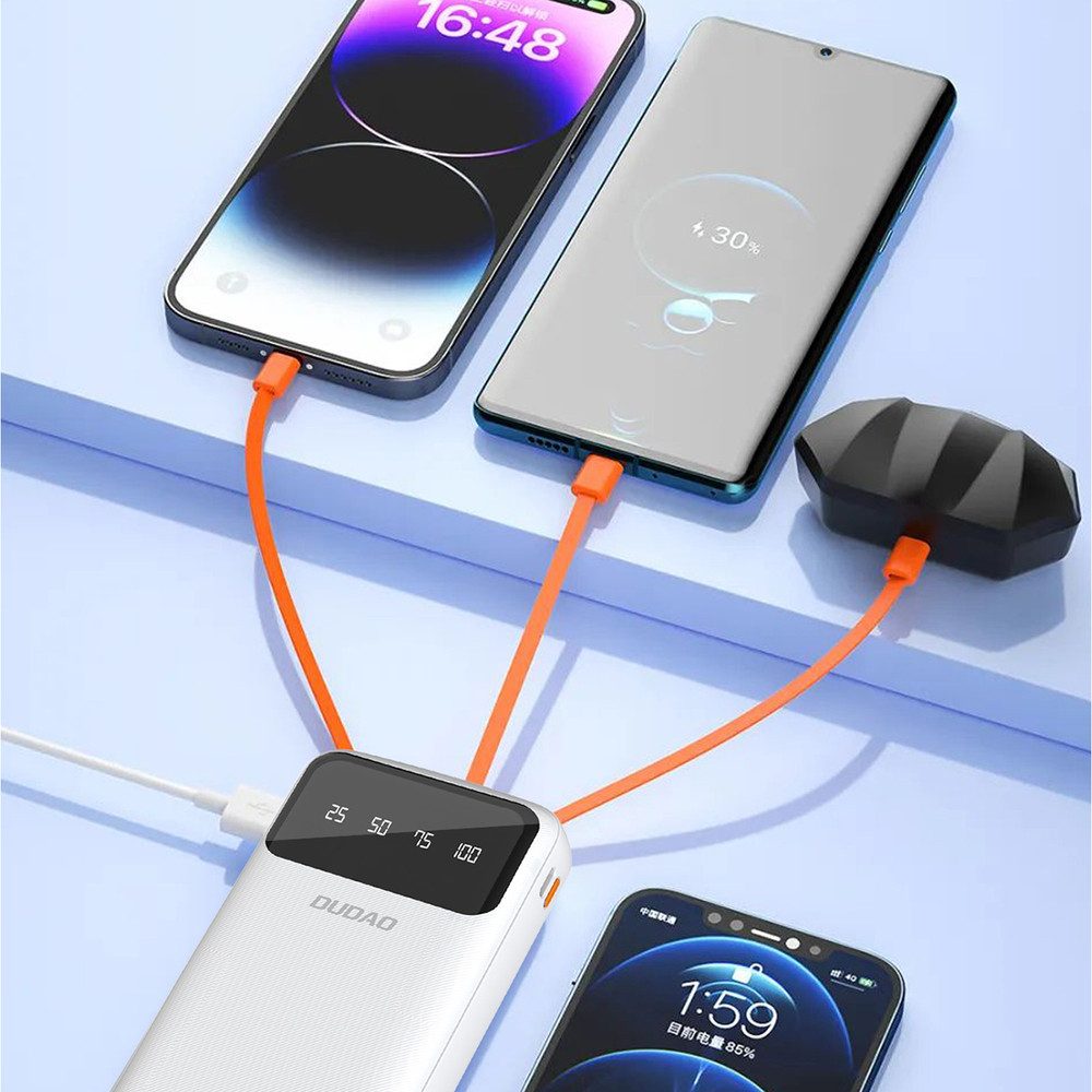 Dudao Multikabel-Akkupack Powerbank 20000 mAh (1 St), 4 integrierte Kabel, 9 Sicherheitsstufen, 20.000 mAh