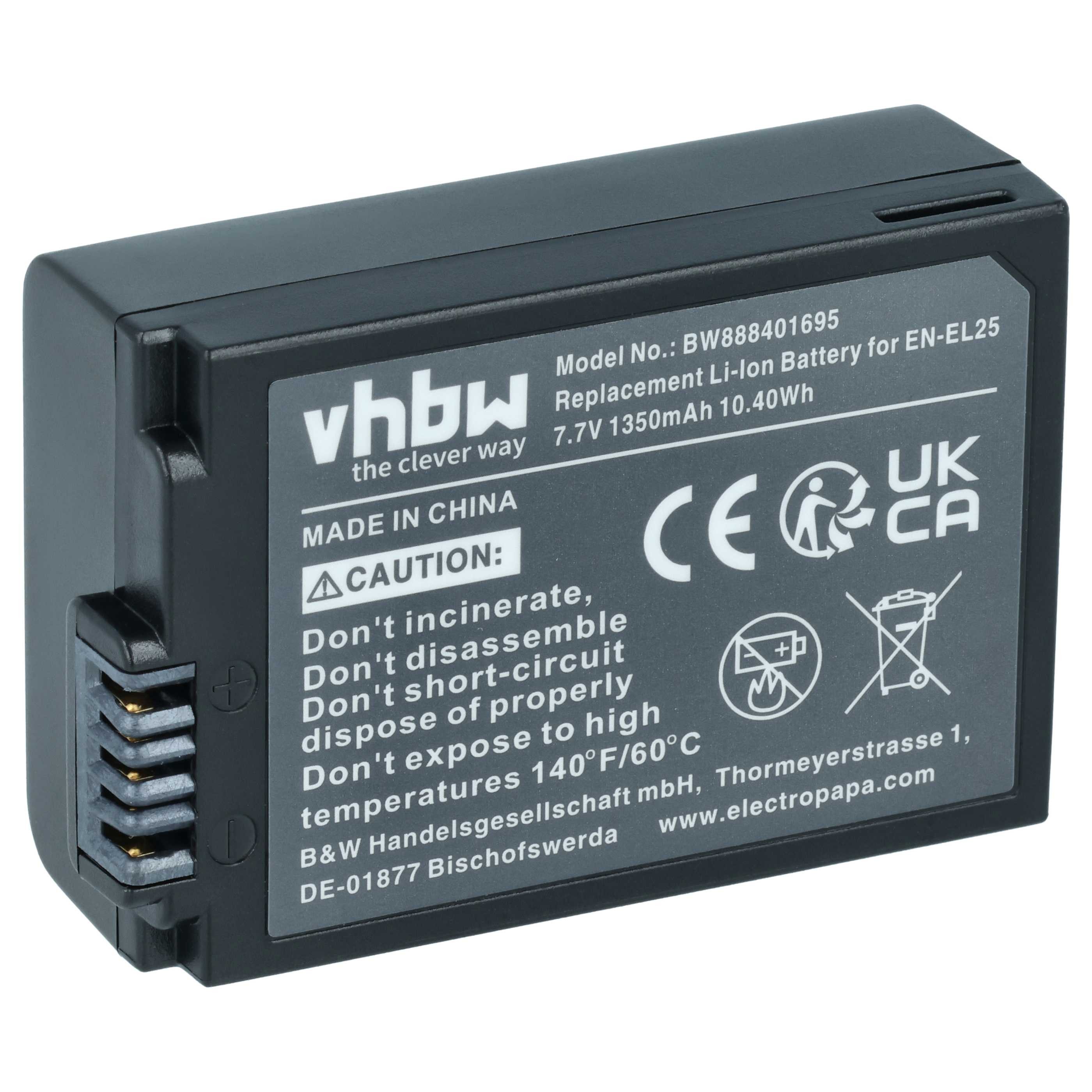 vhbw Akku passend für Nikon Z30, Z50, Z50 II, Z Fc Digitalkamera / Kamera Kamera-Akku Akku Li-Ion 1350 mAh (7,6 V, 1 St), Leistungsfähiger Austausch-Akku für Digitalkamera, Spiegelreflexkamera