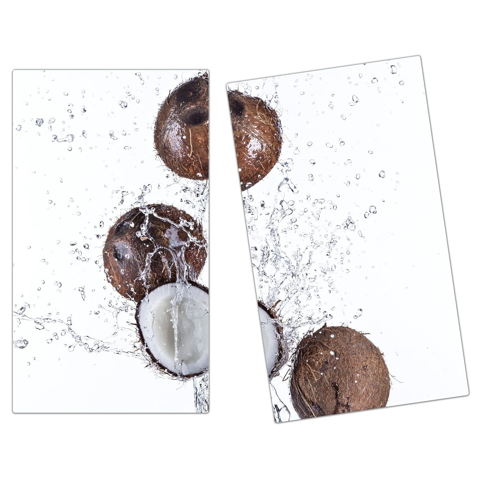 Primedeco (2 Glas tlg) aus Wassersplash, Glas, Herd-Abdeckplatte Herdabdeckplatte im Spritzschutz Kokosnüsse