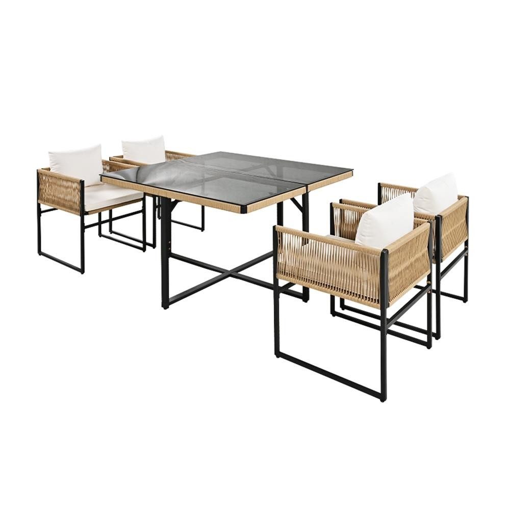 Sitzgruppe Gartenset Gartenmöbel Set Cube Essgruppe Rope Outdoor Möbel Beige