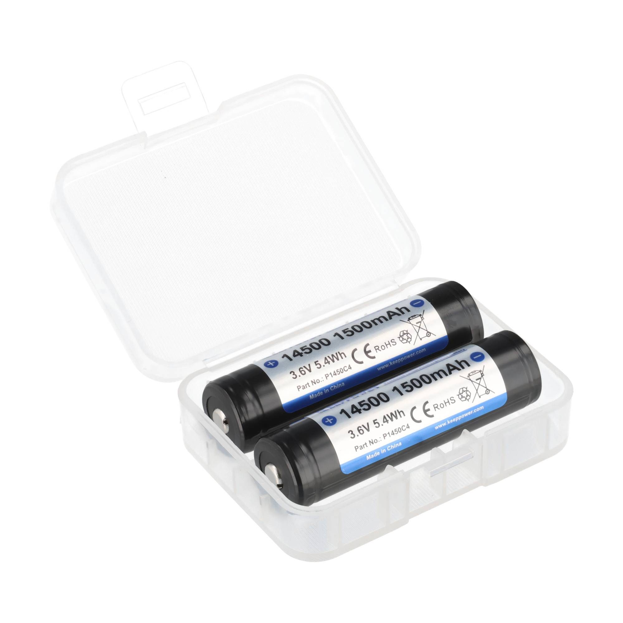 Keeppower 2 Stück Keeppower 14500 P1450C4 Lithium-Ionen Akku mit 3,7 Volt und 1 Akku 1500 mAh (3,7 V)