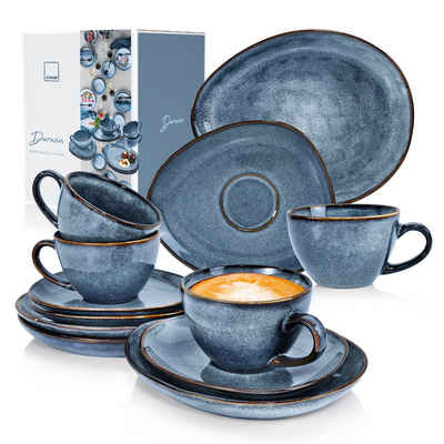 SÄNGER Кофейный сервиз Darwin Kaffeetassen Set (12-tlg), 4 Personen, Steingut, Handmade, 300 ml, Blau