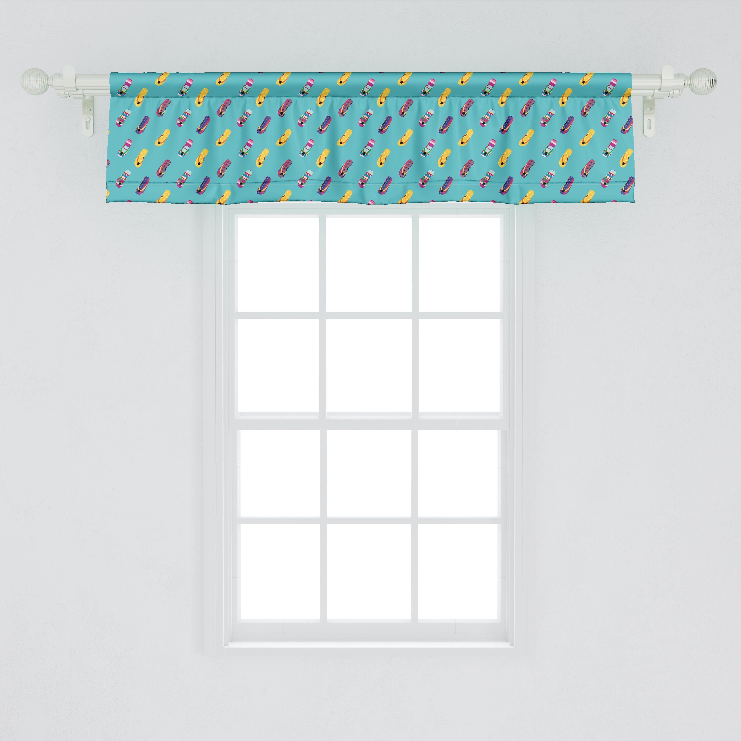Vorhang Schlafzimmer gestreifte für oder Sommer Abakuhaus, Scheibengardine Stangentasche, Volant Dekor Microfaser, Küche mit Sandalen Gepunktet