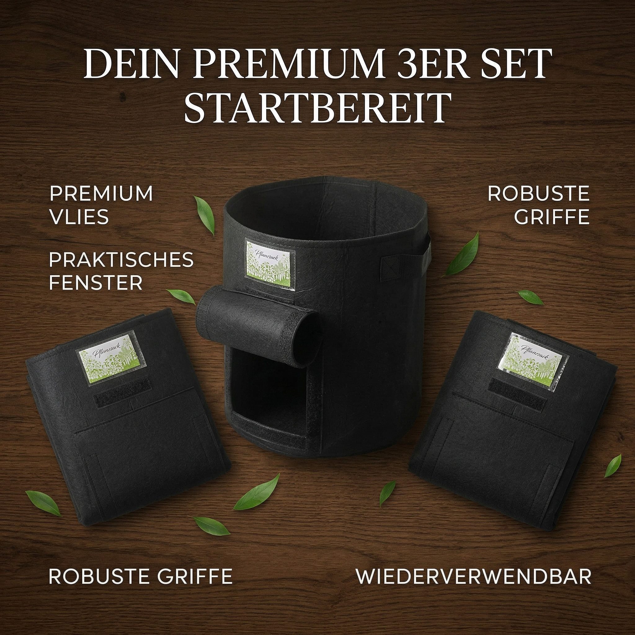 Onbest Pflanzkübel Premium Pflanzsack Pflanztaschen 3er & 6er Set 30 Liter (3 St), ⌀ 34 cm, 35 cm Höhe, 420g/m² hochwertiger Vliesstoff, Griffe