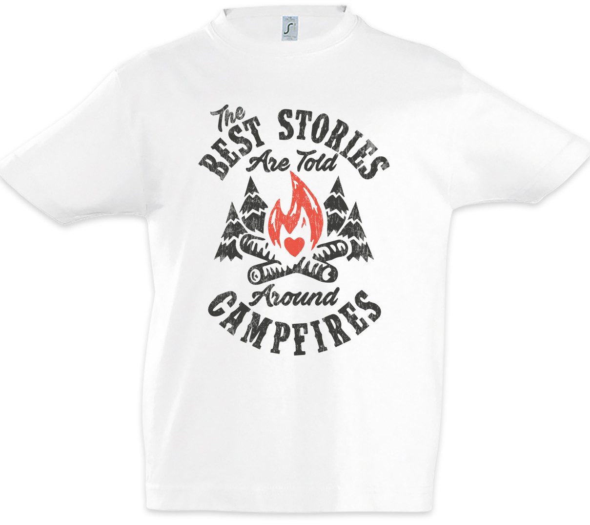 Print-Shirt Around Campfires Kinder T-Shirt Campen Camping Zelten Zelt Lagerfeuer