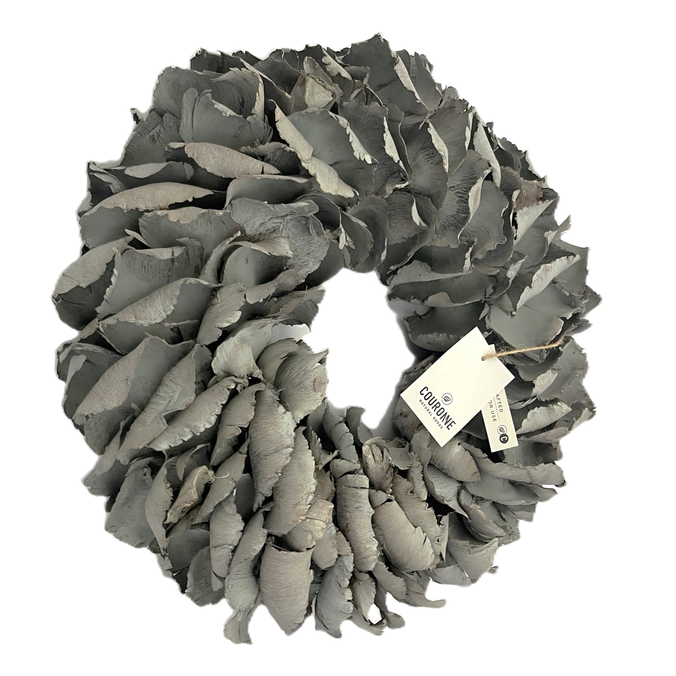 Couronne Dekokranz Kranz Hängekranz Grau Modern Mittelgroß Naturmaterialien 40 cm, Naturmaterialien