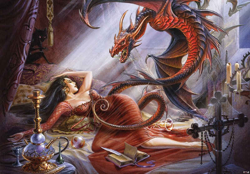 Wallarena Fototapete Drache Fantasy Frau Alchemy Vlies Tapete für Wohnzimmer oder Schlafzimmer Vliestapete Wandtapete Motivtapete, Glatt, Alchemy, Vliestapete inklusive Kleister