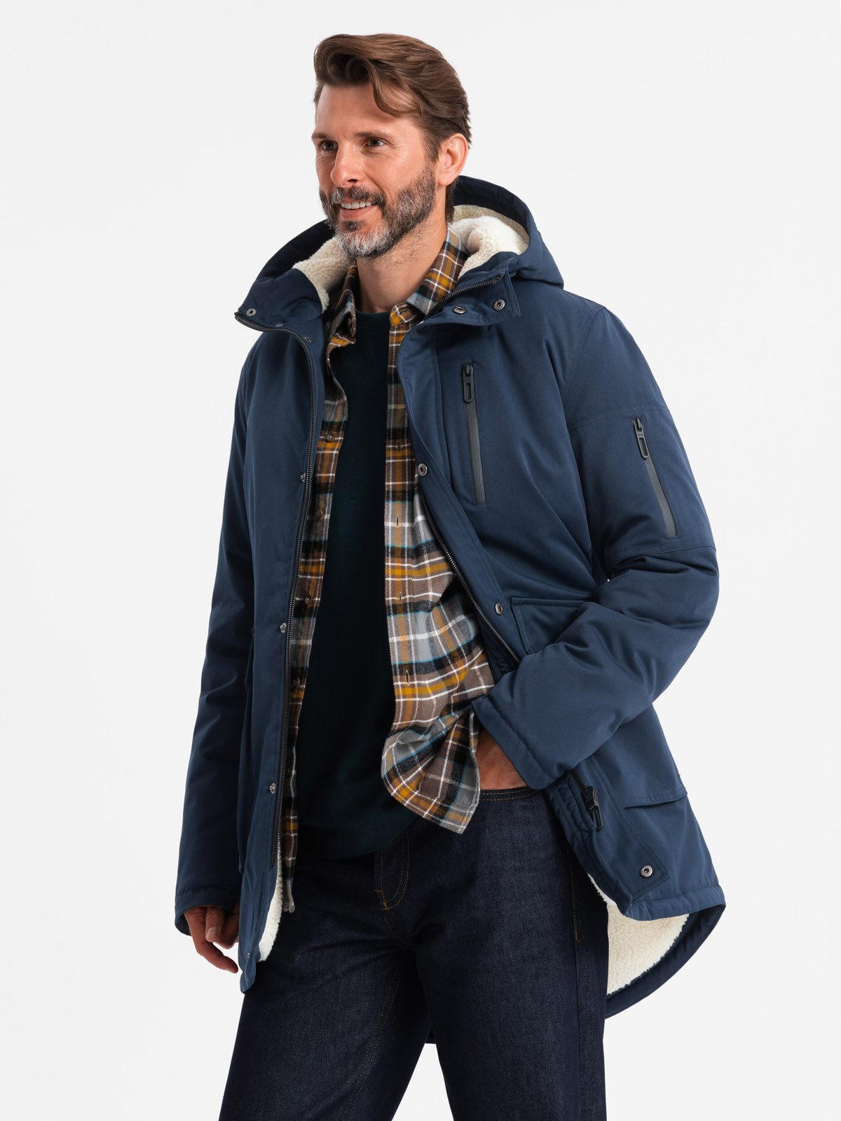Parka Lange Herren-Parka-Jacke mit Schafsfell