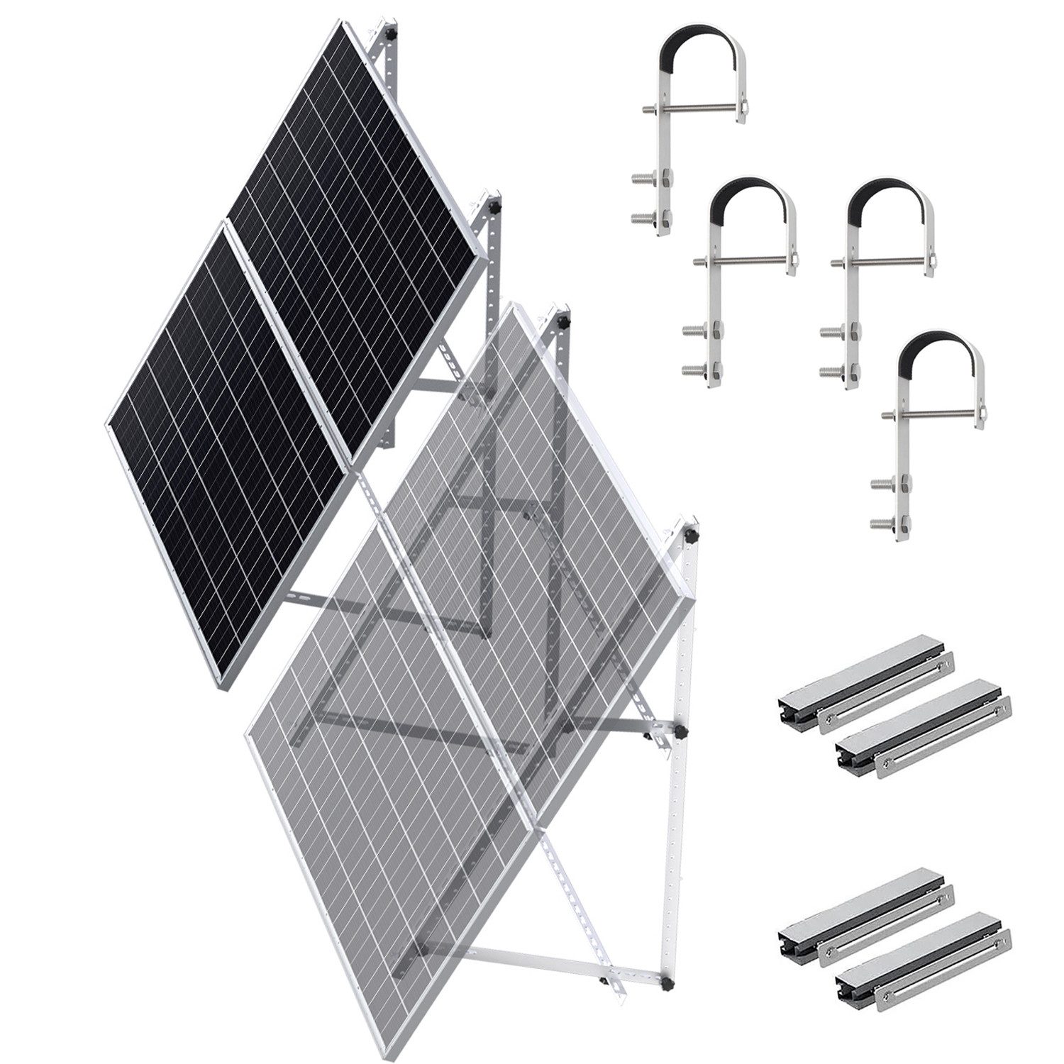 Rhein Beleuchtung Solarmodul 118 cm Verstärkte Solarpanel Halterung & Balkonkraftwerk Halterung, (Set, 2-St., Solarmodul Halterung für Balkon, Wohnmobil - Ohne Bohren), Neigungswinkel 0-90° verstellbar - Robust, wetterfest & rostfrei