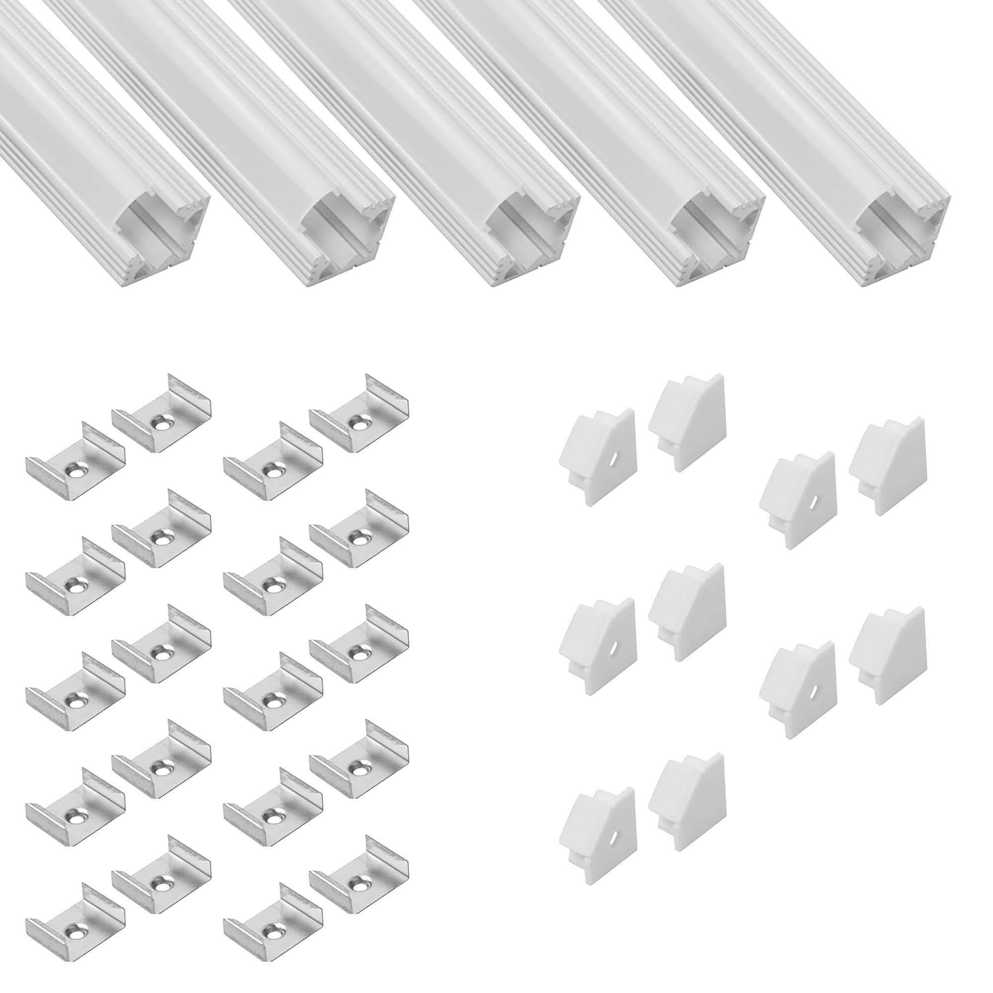 tktrading24 LED-Stripe-Profil 5x A19 LED Profil 2m - Weiss inkl. Abdeckung, Halter & Endkappen