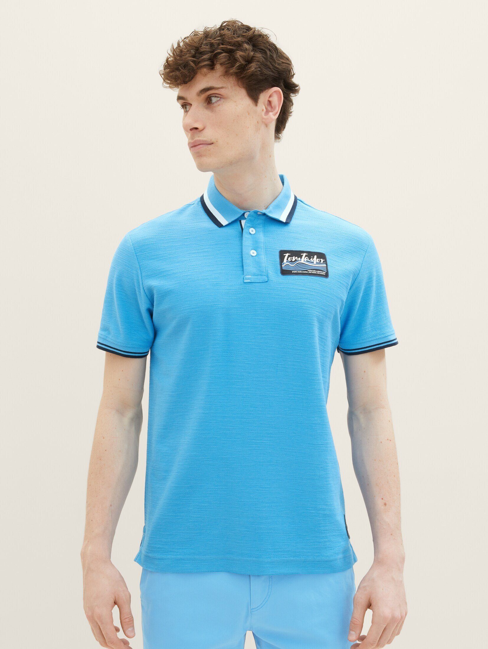 TOM TAILOR Poloshirt Poloshirt mit Print rainy sky blue