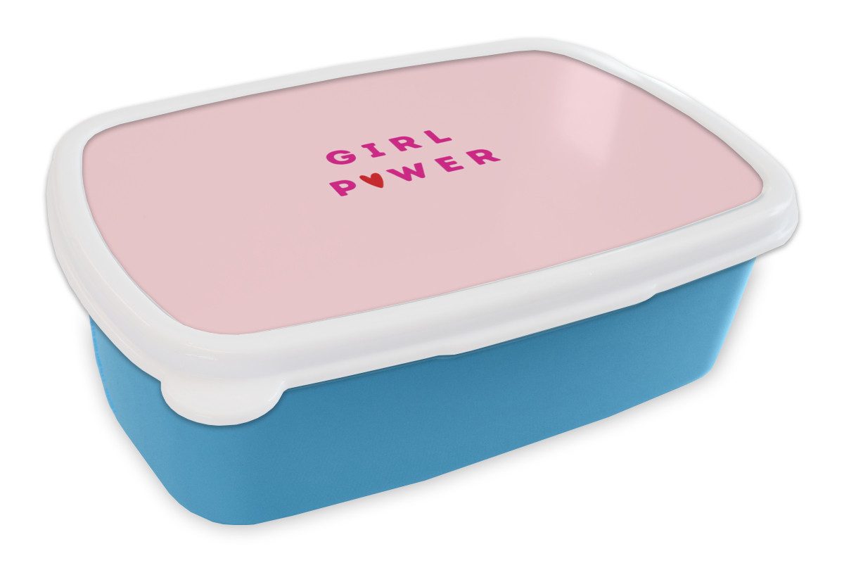 MuchoWow Lunchbox Girl-Power - Rosa - Herz, Kunststoff, (2-tlg), Brotdose, Lunchbox, Brotbox für Kinder und Erwachsene