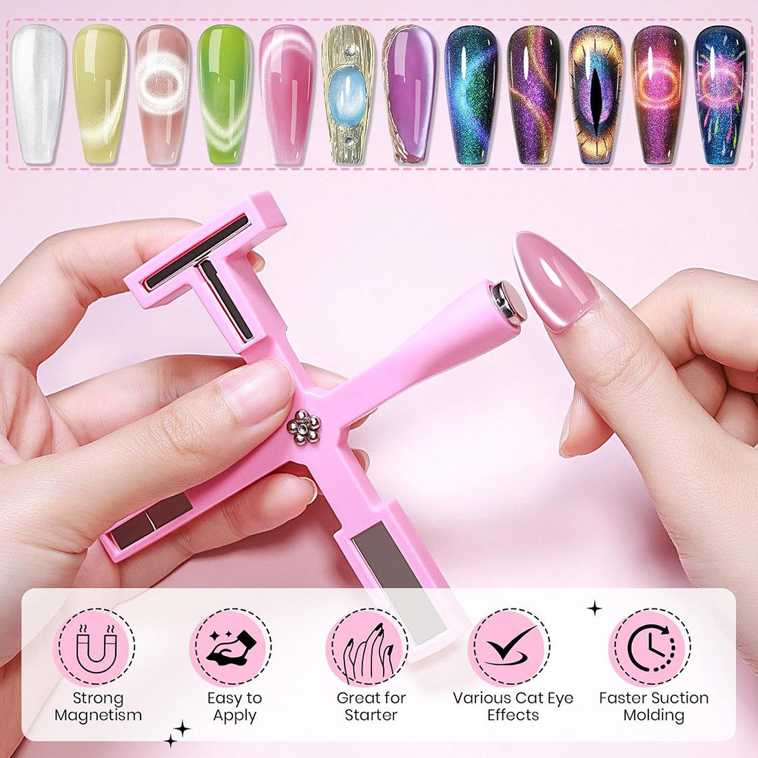 DEBAIJIA Nageldesign Zubehör 5-in-1 Magnetisches Nagel Katzenaugen-Gel-Polierwerkzeug