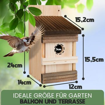 Oramics Nistkasten 4x Holz Vogelhaus Nisthöhle Nisthaus Vogelnistkasten Vogel Brutkasten, robustes langlebiges Holzvogelhaus zum Aufhängen