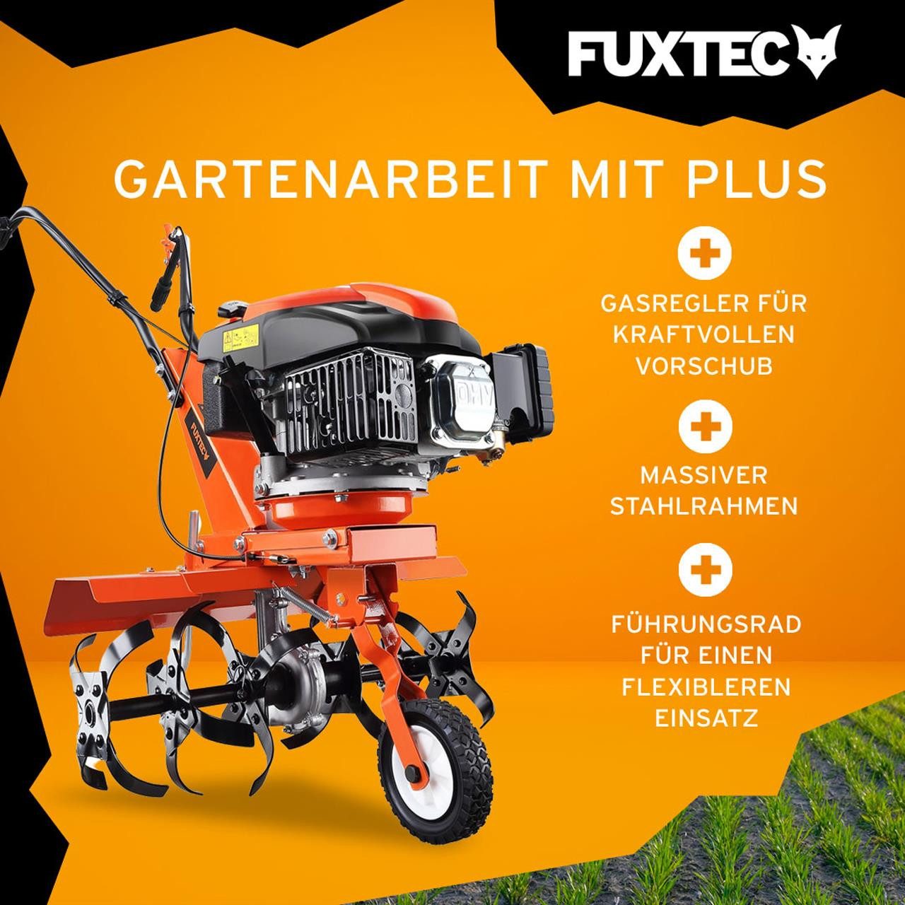 FUXTEC Benzinmotorhacke FX-AF1139-SET1, 36cm Arbeitsbreite, 4-Takt Motor, regulierbare Pflugtiefe, 3000 U/min