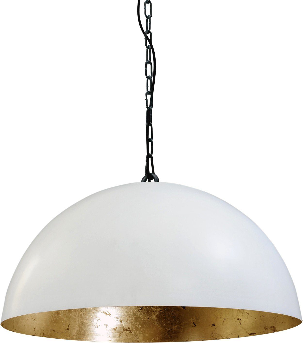 Licht-Erlebnisse Pendelleuchte LARINO, ohne Leuchtmittel, Hängeleuchte Weiß Gold E27 Ø 50 cm Metall Industrie Design Hängelampe
