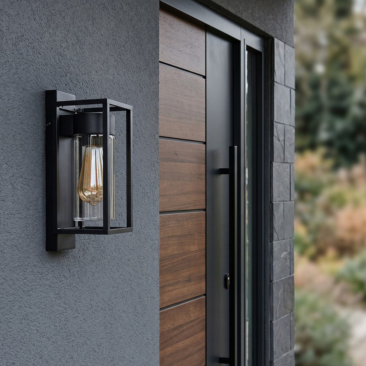 hofstein Außen-Wandleuchte Außenleuchte aus Metall/Glas in Schwarz/Klar, ohne Leuchtmittel, moderne Wandlampe für Terrasse/Hof/Eingangsbereich, 1 x E27, IP44